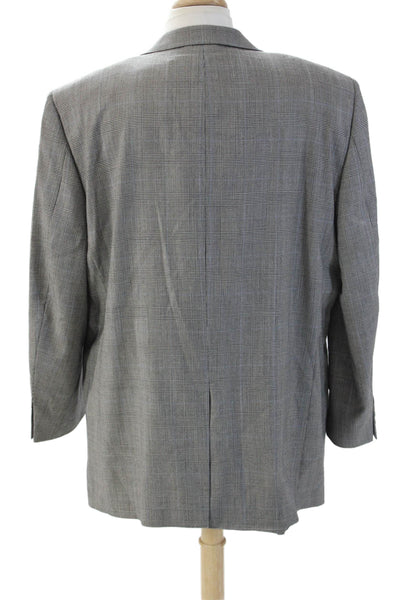 Jos A Bank Mens Gray Plaid Wool Suit Jacket Classic Button Size 48