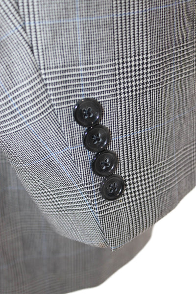 Jos A Bank Mens Gray Plaid Wool Suit Jacket Classic Button Size 48