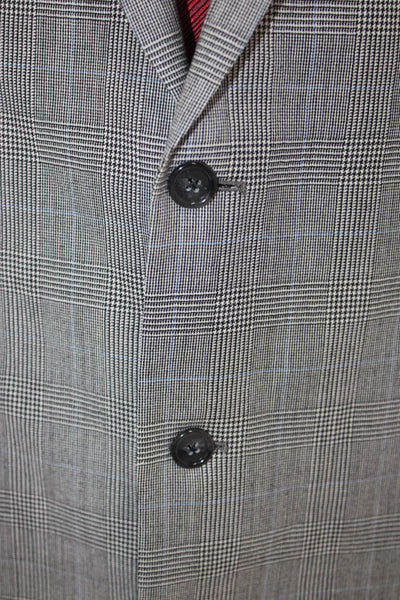 Jos A Bank Mens Gray Plaid Wool Suit Jacket Classic Button Size 48