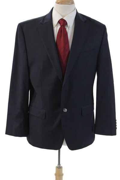 Michael Michael Kors Mens Dark Blue Wool Blend Blazer Collared Button Size 40