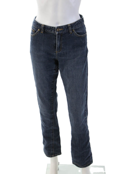 Michael Kors Womens Straight Jeans Dark Blue High Rise Button Size 8
