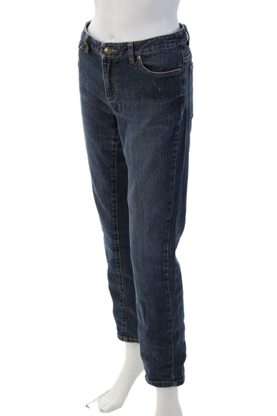 Michael Kors Womens Straight Jeans Dark Blue High Rise Button Size 8
