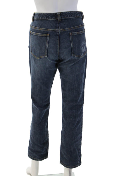 Michael Kors Womens Straight Jeans Dark Blue High Rise Button Size 8