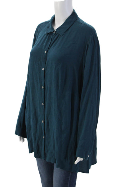 J. Jill Womens Basic Collared Button Up Long Sleeve Dark Blue Rayon Size 1X