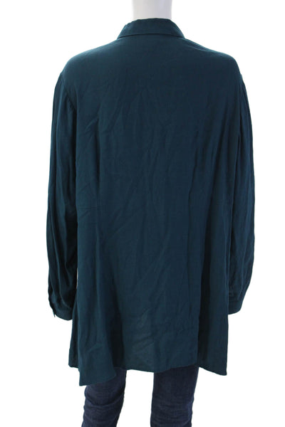 J. Jill Womens Basic Collared Button Up Long Sleeve Dark Blue Rayon Size 1X