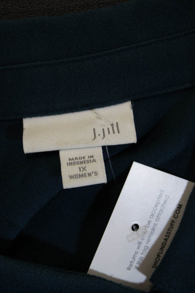 J. Jill Womens Basic Collared Button Up Long Sleeve Dark Blue Rayon Size 1X