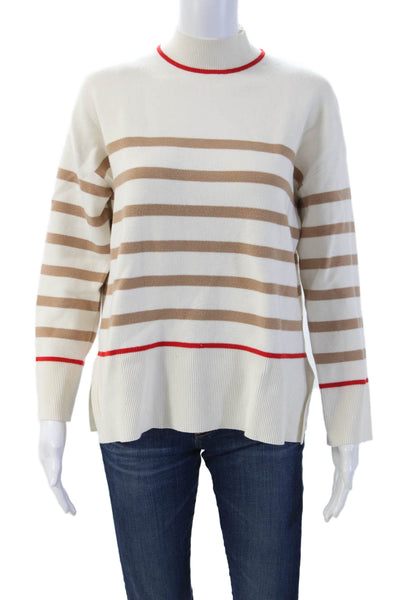 Tahari Unisex Pullover Striped Mock Neck Long Sleeve White Size M