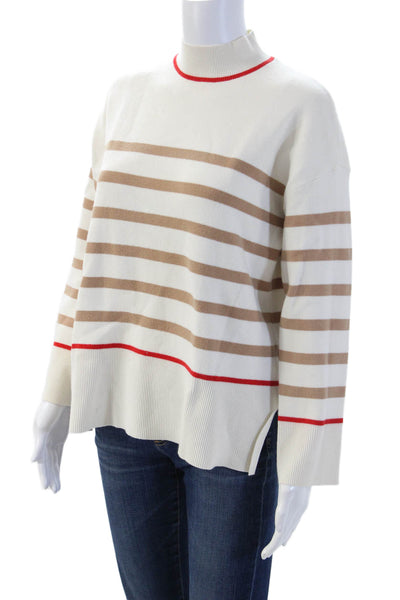 Tahari Unisex Pullover Striped Mock Neck Long Sleeve White Size M