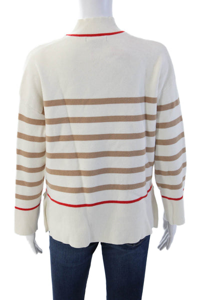 Tahari Unisex Pullover Striped Mock Neck Long Sleeve White Size M