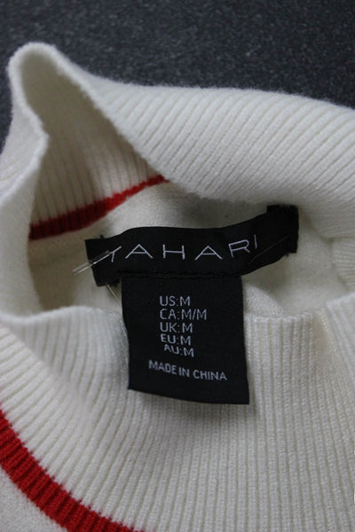 Tahari Unisex Pullover Striped Mock Neck Long Sleeve White Size M