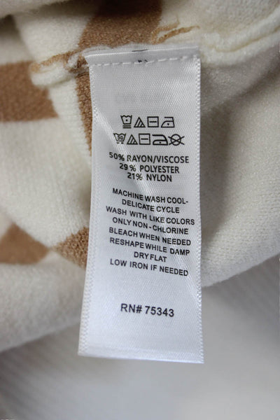 Tahari Unisex Pullover Striped Mock Neck Long Sleeve White Size M