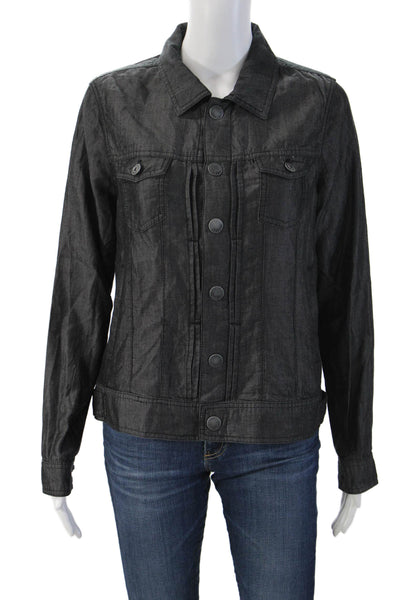 Tahari Womens Black Collared Button Front Lyocell Jacket Long Sleeve Size S