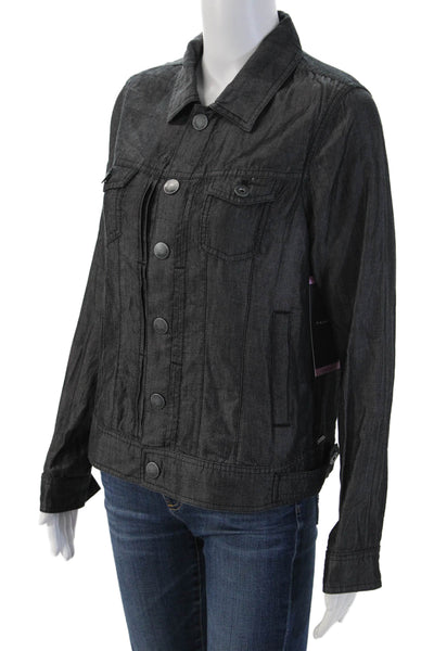 Tahari Womens Black Collared Button Front Lyocell Jacket Long Sleeve Size S