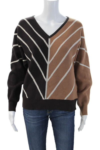 T Tahari Unisex Pullover V Neck Geometric Long Sleeve Black Size S