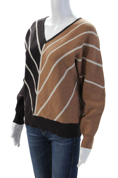 T Tahari Unisex Pullover V Neck Geometric Long Sleeve Black Size S