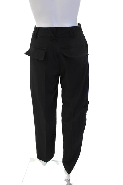 Zara Unisex Cargo Dress Pants Black Button Cotton Rayon Polyurethane Size XS