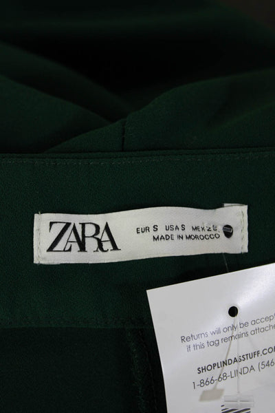 Zara Women Classic Dress Pants Green Polyester Solid Zip Size S