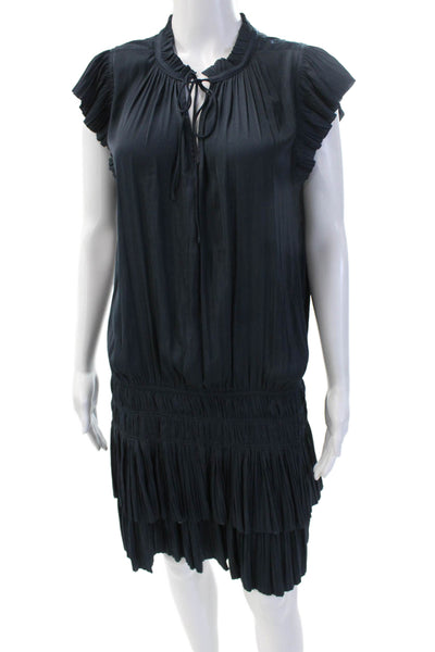 Current Air Women Blouson Shift Dress Dark Blue Polyester Short Sleeve Size L