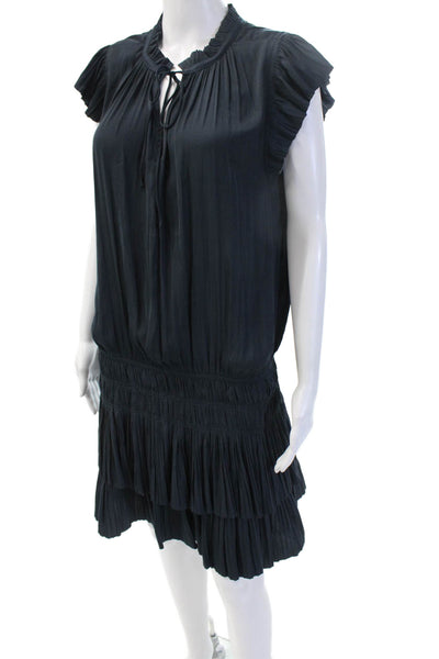 Current Air Women Blouson Shift Dress Dark Blue Polyester Short Sleeve Size L