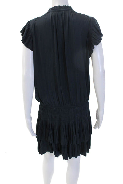 Current Air Women Blouson Shift Dress Dark Blue Polyester Short Sleeve Size L