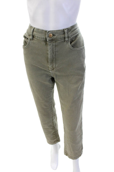 DL 1961 Women Ankle Cropped Green Army Pants Button Closure Size 29