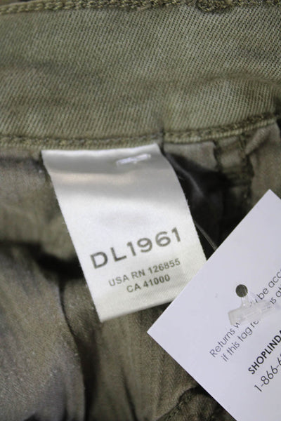 DL 1961 Women Ankle Cropped Green Army Pants Button Closure Size 29