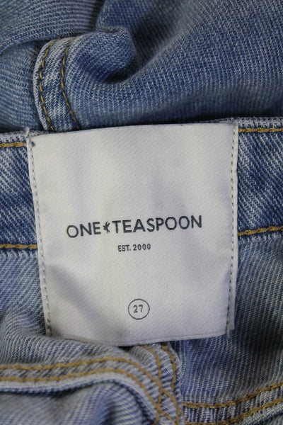 One Teaspoon Unisex Straight Cropped Jeans Light Blue Size 27