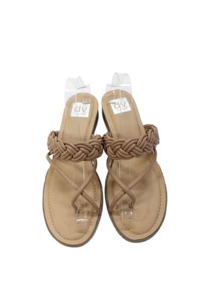 Dolce Vita Women's Toe Loop Braided Straps Cork Wedge Sandals Beige Size 10