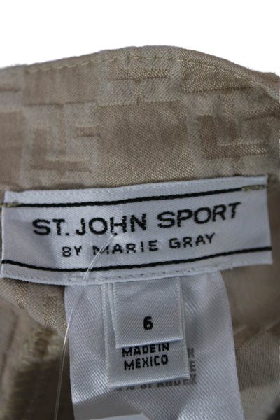 St. John Sport By Marie Gray Women Dress Pants Beige Geometric Button Size 6