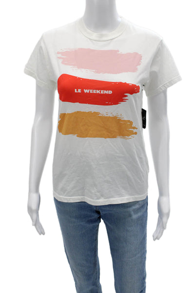 Monogram Women Basic White Crew Neck Graphic T-Shirt Short Sleeve Size XS