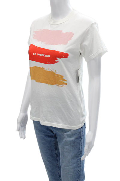 Monogram Women Basic White Crew Neck Graphic T-Shirt Short Sleeve Size XS