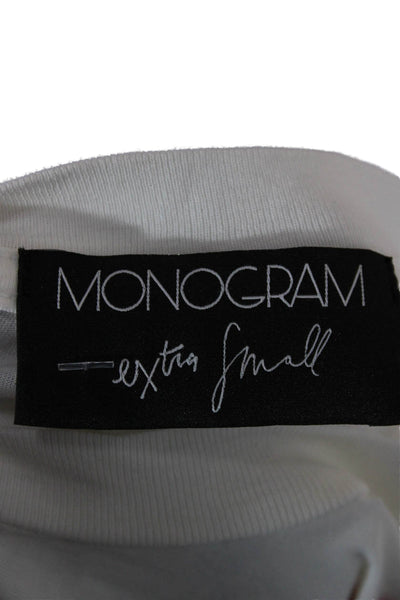 Monogram Women Basic White Crew Neck Graphic T-Shirt Short Sleeve Size XS