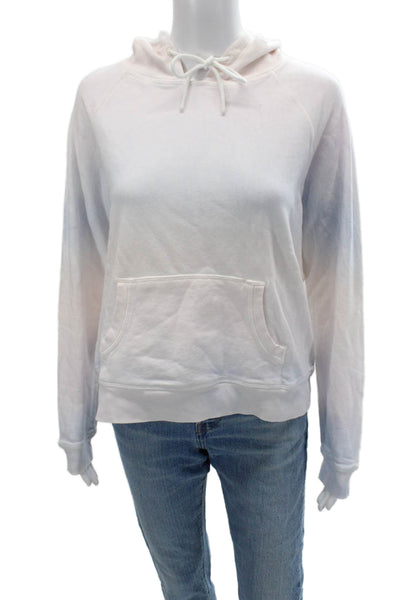 Leallo Women Pullover Hoodie White 100% Cotton Drawstring Long Sleeve Size M