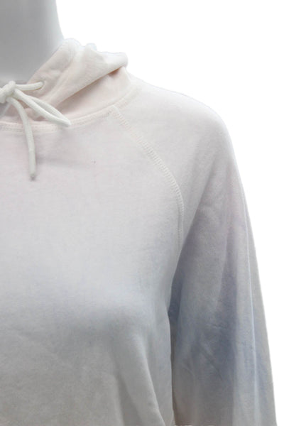 Leallo Women Pullover Hoodie White 100% Cotton Drawstring Long Sleeve Size M