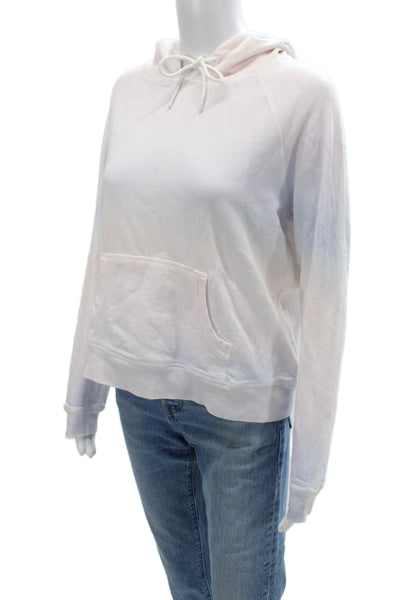 Leallo Women Pullover Hoodie White 100% Cotton Drawstring Long Sleeve Size M