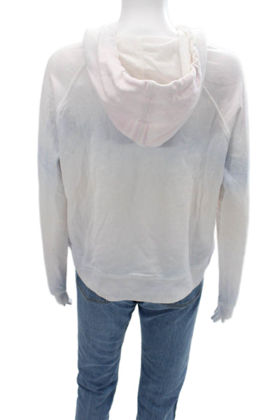 Leallo Women Pullover Hoodie White 100% Cotton Drawstring Long Sleeve Size M