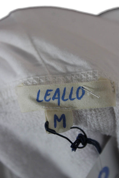 Leallo Women Pullover Hoodie White 100% Cotton Drawstring Long Sleeve Size M