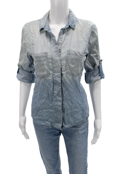 Bella Dahl Women Button-Up Top Light Blue Collared Long Sleeve Lyocell Size S