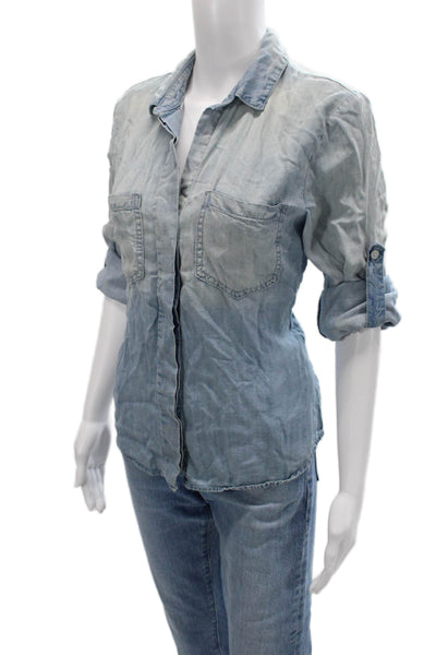 Bella Dahl Women Button-Up Top Light Blue Collared Long Sleeve Lyocell Size S