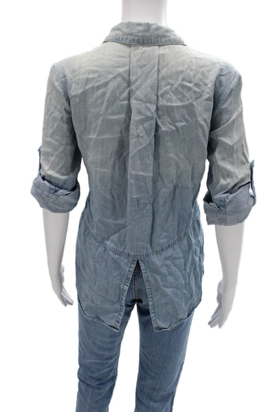 Bella Dahl Women Button-Up Top Light Blue Collared Long Sleeve Lyocell Size S
