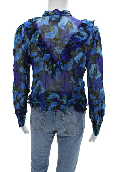The Kooples Women Blue Floral Long Sleeve Viscose Button Blouse Size 1