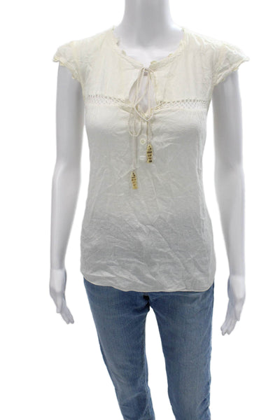 Charlotte Ronson Women White Cotton Short Sleeve Blouse Size M