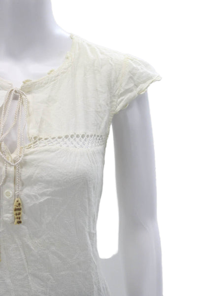 Charlotte Ronson Women White Cotton Short Sleeve Blouse Size M