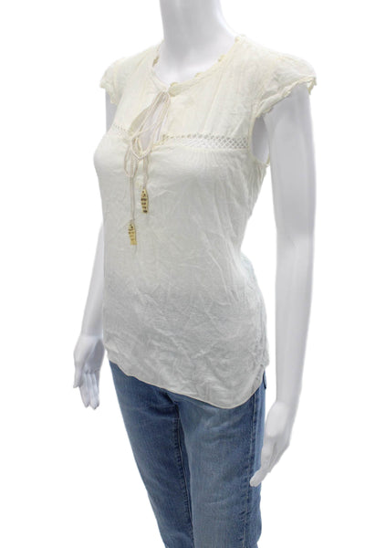 Charlotte Ronson Women White Cotton Short Sleeve Blouse Size M