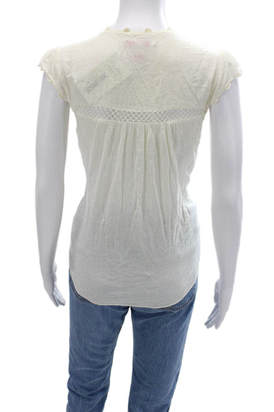 Charlotte Ronson Women White Cotton Short Sleeve Blouse Size M