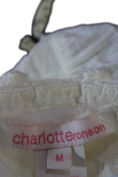 Charlotte Ronson Women White Cotton Short Sleeve Blouse Size M