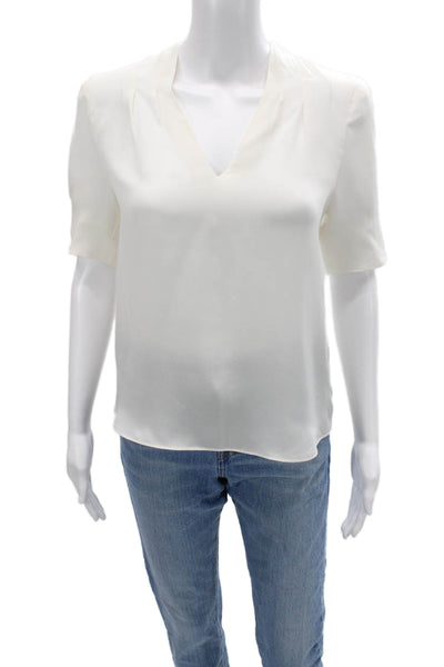 Joie Women Basic White V-Neck Cotton Short Sleeve Blouse Size XS