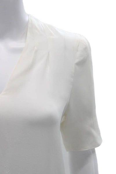 Joie Women Basic White V-Neck Cotton Short Sleeve Blouse Size XS
