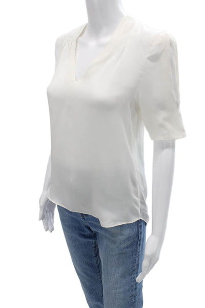 Joie Women Basic White V-Neck Cotton Short Sleeve Blouse Size XS