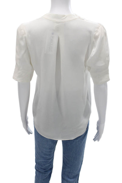 Joie Women Basic White V-Neck Cotton Short Sleeve Blouse Size XS